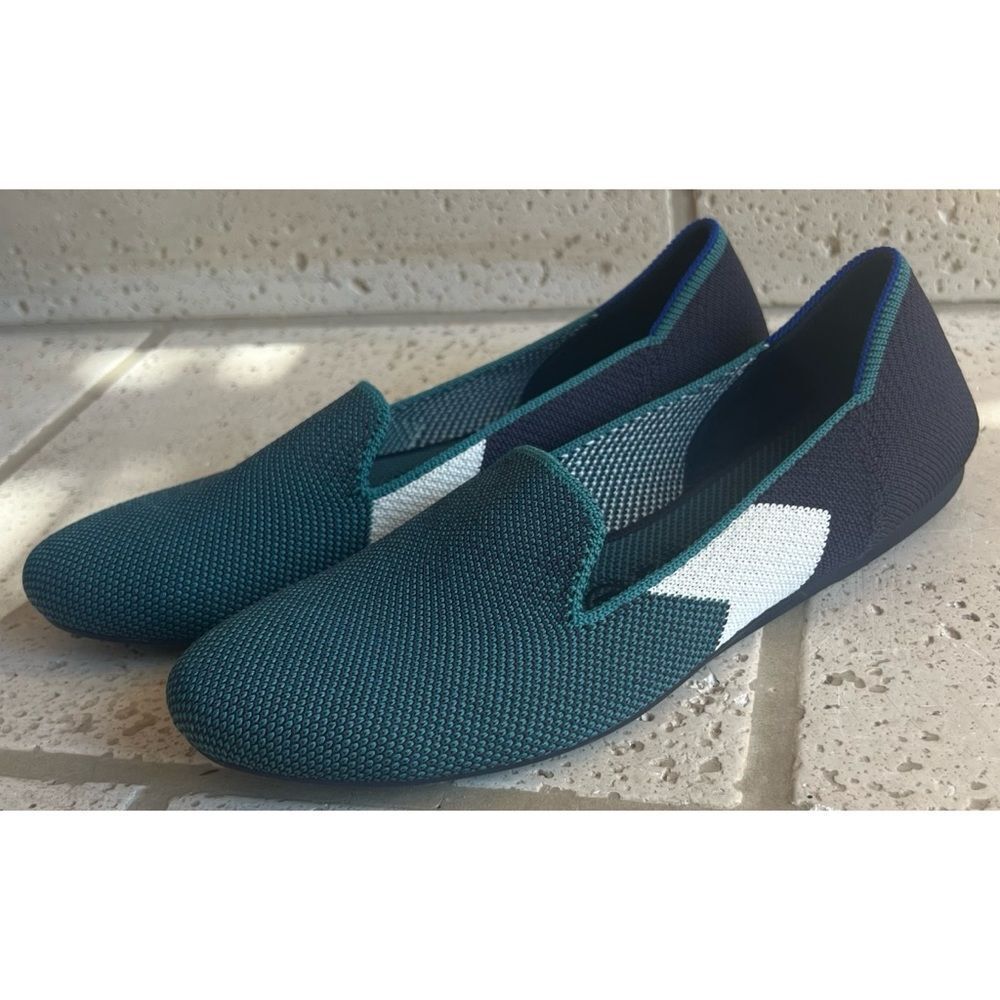 Rothy's Spruce Prep Loafer Women's Size 6.5 
Green, Navy, and White - Picture 11 of 13